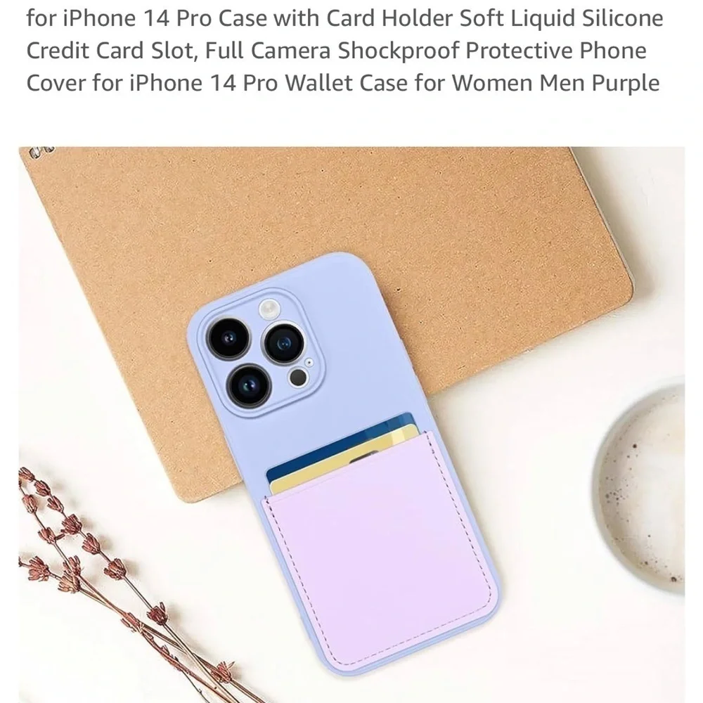 14 ProCase w/Card Holder Soft Liquid Silicone CreditCard Slot,FullCamera purple